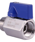 Three Eighths Inch Stainless Steel 304 Mini Ball Valve Built Tough With Reduced Port 1000 PSI For Water Oil And Gas, blue lever