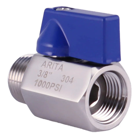 Three Eighths Inch Stainless Steel 304 Mini Ball Valve Built Tough With Reduced Port 1000 PSI For Water Oil And Gas, blue lever