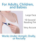 Large Face LCD Digital Thermometer For Adults And Kids With Fast 10 Second Fever Check And Instant Read Easy To Read Display Battery Included Perfect For Home Health Care, underarm use