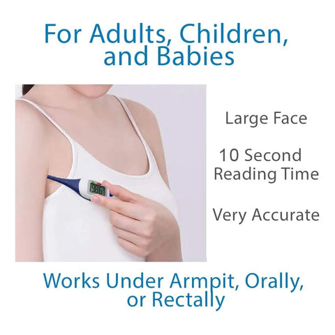 Large Face LCD Digital Thermometer For Adults And Kids With Fast 10 Second Fever Check And Instant Read Easy To Read Display Battery Included Perfect For Home Health Care, underarm use