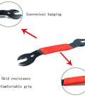 Heavy Duty Bike Pedal Wrench Spanner 15 16 17 mm For Quick Repair And Removal On Mountain Bikes BMX Cyclocross With Long Handle And Comfortable Grip Carbon Steel Build, shown with red grip and steel spanner head.