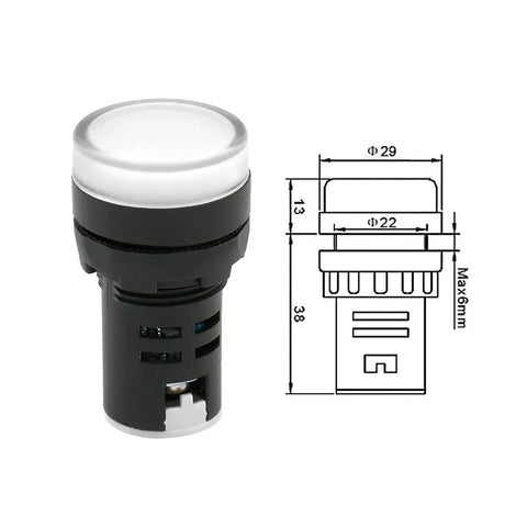 22mm LED Indicator Light Heavy Duty for Industrial Machinery Control Circuits 220V AC Panel Mount Seven Eighths Inch diagram