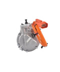 Direct Swap Electric Ev Ac Compressor Fits 2017 To 2020 Tesla Model 3 with orange connector and silver metal casing.