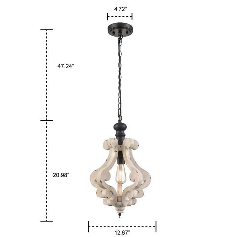 Distressed Off White Wood Pendant Light With Dope Farmhouse Vibe Adjustable 47 Inch Chain ETL Listed For Dry Locations E26 Socket