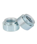 Zinc Plated Carbon Steel Self Clinching Rivet Nutserts M2 To M10 30 Piece Set for Sheet Metal Jobs, two detailed threaded inserts.