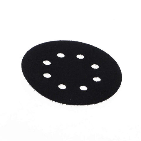 Pro Grade 5 Inch 8 Hole Hook And Loop Soft Sponge Buffer Pad for sanding and polishing, shown against a white background