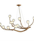 Modern Glass Bubble Chandelier With Sleek Wood Branch Accents, Rustic Industrial Flush Mount Pendant Light For Living Room with clear orbs.