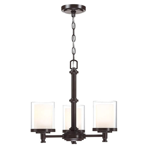 Three Light Ceiling Chandelier With Opal Clear Glass Shade For Dining Room Living Room Hallway And Kitchen Island In Oil Rubbed Bronze Finish.