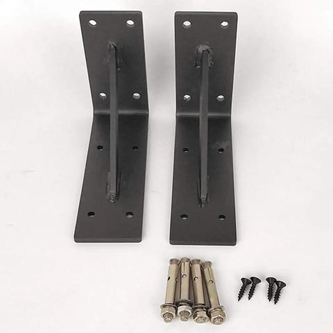 Heavy Duty Industrial Wall Mount Shelf Brackets Go To Space Saving Iron L Braces with screws for easy DIY setup.