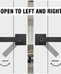 Smart Biometric Door Lock With Fingerprint Keyless Handle For Home Use, showing dual-direction opening mechanism on a white door.