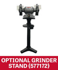 Six Inch Bench Grinder With 3450 Rpm And Quarter Horsepower Motor Delivers Beast Mode Power For Metal Shaping And Tool Prep Includes Dual Grit Stones And Rubber Mounts Built Tough For Shop Workers And Daily Garage Projects on a sturdy stand