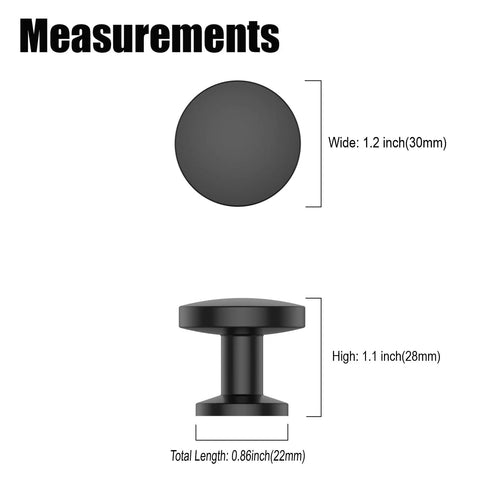 Diagram showing measurements of 10 Pack 1-1/5 Inch (30mm) Cabinet Knobs Matte Black for cabinets and drawers