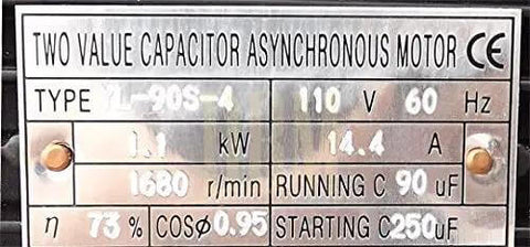 Label of a Professional 11 Inch Cold Cut Circular Saw With Swivel Base And Heavy Duty Stand 110 Volt Single Phase Motor specifications.
