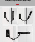 Stainless Steel Door Chain Lock Heavy Duty Sliding Bolt Gate Latch shown in various installation methods on doors.