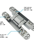 Heavy Duty Invisible Concealed 3 Way Adjustable Butt Hinge for Wooden Doors with 180 Degree Opening Zinc Aluminum Alloy 6 x 2.5 x 1 Inch