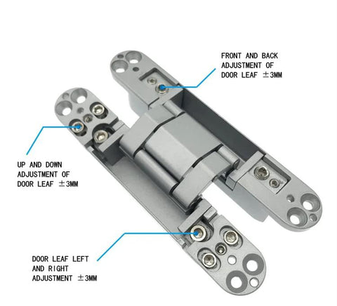 Heavy Duty Invisible Concealed 3 Way Adjustable Butt Hinge for Wooden Doors with 180 Degree Opening Zinc Aluminum Alloy 6 x 2.5 x 1 Inch