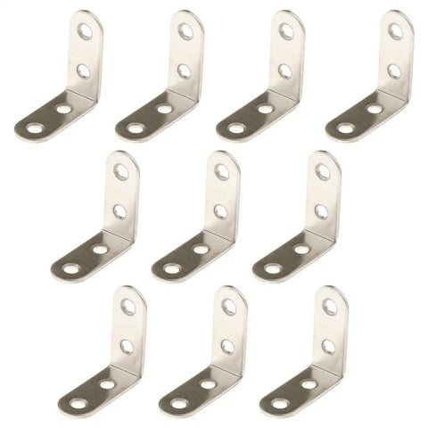 10 Pieces L Shaped Corner Brackets Set for Shelves and Frames, 40x40x16mm Right Angle Fasteners arranged in grid view