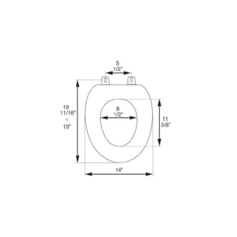 Diagram of Slow Close Plastic Elongated Top Mount Toilet Seat With Adjustable Release And Clean Hinge showing dimensions