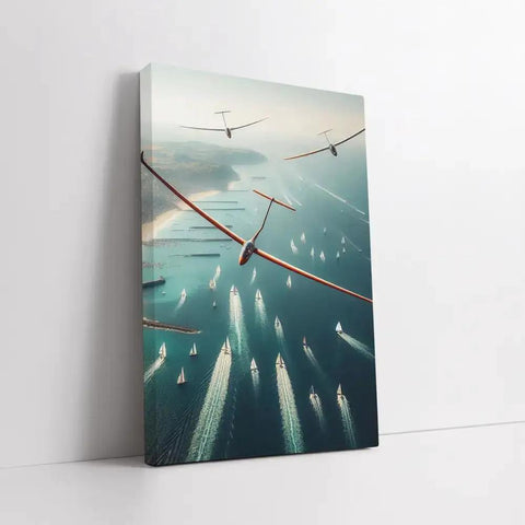 Soaring Gliders Over The Magic Ocean Wall Art Canvas Print Or Poster For Home Decor Ocean Scene With Yachts And Dreamy Sky Vibe Ready To Hang Framed Option 40x30 Inches.