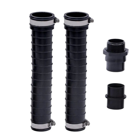 QwikFlex 24 Inch Threaded Sump Pump Check Valve Installation Kit For Offset Or Hard To Reach One And A Half Inch Pipe Connections Easy Quick Fit No Fuss No Mess showing flexible couplings and threaded valve