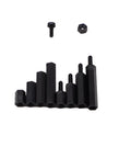 Heavy Duty M2 Brass Hex Spacer Standoff Screw And Matched Nut Assortment Kit with black hex spacers and nuts arranged.