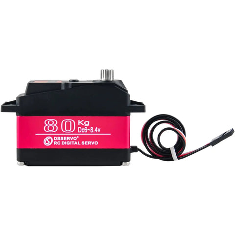 Beefy 80Kg High Torque RC Servo DS5180 with stainless steel gear, side view, red and black design, for RC vehicles