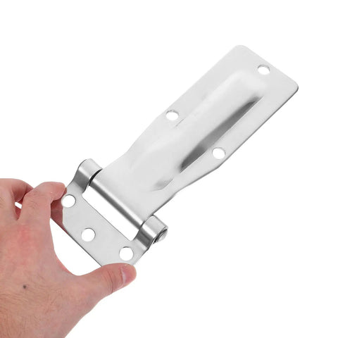 Beefy Heavy Duty Stainless Steel Hinges For Outdoor Use, Marine Grade And Weatherproof, Easy Install, Big Load Support For Truck Bins, Vehicle Gates, Dump Trailers, Ready For Harsh Environments stainless steel hinge shown in hand