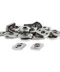 Centered Slide-In Stainless Steel T Nuts for 1.5 Inch 80/20 Aluminum Extrusions, 1/4-20 Bolt Compatible, 25 Pack shown