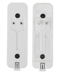Two white video doorbell back plate replacements, lightweight durable plastic, showing front and reverse views, compatible with most models.