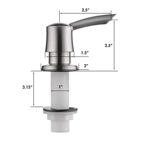 Dimensions of under sink soap dispenser for kitchen sink with 40 inch extension tube kit, brushed nickel finish.