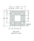 Base plate drawing for Top Shelf Gooseneck Pedestal for card readers with dimensions and hole specifications.