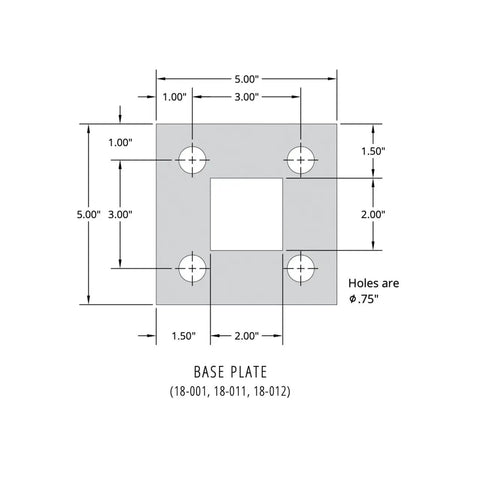 Base plate drawing for Top Shelf Gooseneck Pedestal for card readers with dimensions and hole specifications.