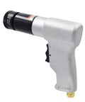 Pro Grade Pneumatic Rivet Nut Tool Kit With M5 And M6 Heads, side view showing sleek silver body and black tip.