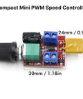 Compact PWM DC Motor Speed Controller 5A Dimmer For 3V To 35V DC Motors And Fans With Adjustable Duty Cycle and LED, top view