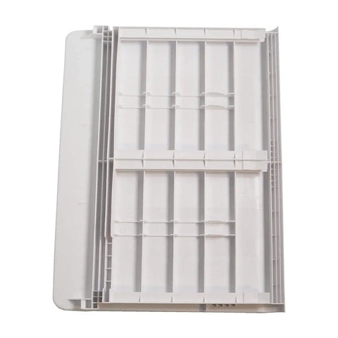 Replacement Fridge Crisper Drawer Pan Cover For WR32X10398 And WR32X1094 Fits Twenty Four And A Half By Eighteen And Five Eighths Inches Drawer Easy Install Direct Fit Replacement Part showing underside detail.