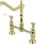Heritage Bridge Kitchen Faucet in Polished Brass with Solid Brass Construction Drip Free Ceramic Disc Cartridge Classic Colonial Style