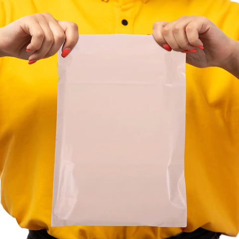 100 Pack Khaki PE Waterproof Packaging Bags With Easy Seal Closure for Clothes, Nail Resistant Heavy Duty Envelopes Displayed