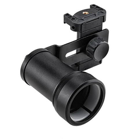 Rifle Scope Smartphone Adapter for Hunting and Birding - Quick Lock System, All-Aluminum Frame, close-up view showing durable clip