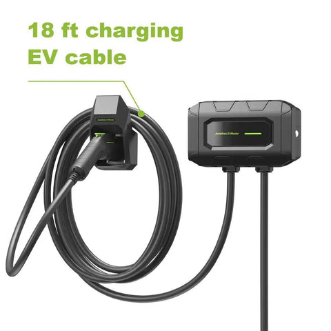 Level Two Ev Charger With 32 Amp 240 Volt Wallbox And 18 Foot Cord Sae J1772 Plug showing 18 ft charging EV cable and connector.
