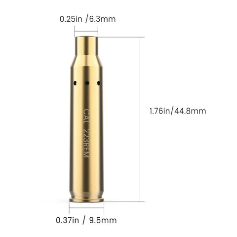 Red Laser Bore Sighter For 223 Rem And 5.56 NATO Calibers, Brass Build, Precise Bore Alignment with dimensions shown
