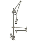 Top Tier Single Handle Pulldown Kitchen Faucet With 18 Inch Articulated Spout And Distressed Antique Pewter Finish, commercial design.