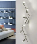 Buzz 74 Inch Track Light With 6 Adjustable LED Heads, Dimmable, Wall And Ceiling Fixture In Satin Nickel, mounted on wall