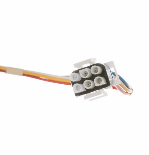 Close-up of Fridge Evaporator Fan Motor WR60X10185 Replacement wiring connector for efficient cold air circulation in compartments.