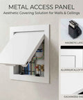 Heavy Duty Galvanized Steel Access Panel For Drywall with magnetic latch showing plumbing connections hidden inside.