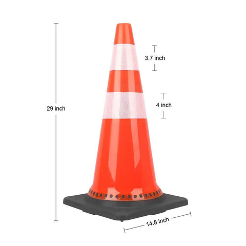 28 Inch Traffic Cones Set Of 8, Heavy Duty Plastic Road Cones With Weighted Base, Orange PVC Safety Cones, Reflective Strips