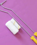 4 Inch Paint Roller Frame With Extended Handle And Ergonomic Thumb Control Featuring Thick Polyester Plush For Flawless Wall And Ceiling Finish Built Solid To Handle Painting Jobs Like A Pro, showing two steel shafts and polyester covers.