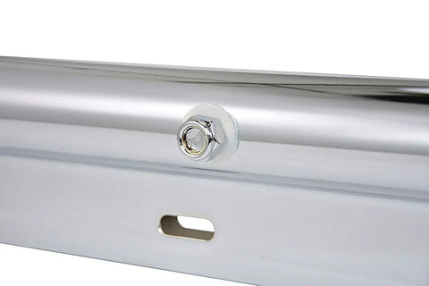 Close-up of Rock Solid Stainless Steel Spring Loaded Mud Flap Hanger bolt and round tube frame support detail.
