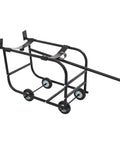 Heavy Duty Steel Drum Cradle Cart With Surefooted Wheels And Snappy Retractable Dump Bar built to haul 55 gallon barrels on sturdy wheels.