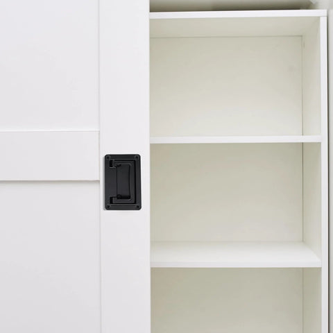 Spring Loaded Lifting Ring Pull Handle Stainless Steel Flush Mount Boat Hatch Pull installed on white cabinet door.