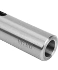 Close-up of metal taper sleeve adapter MT2-MT2 for lathe, silver finish, 1 pc